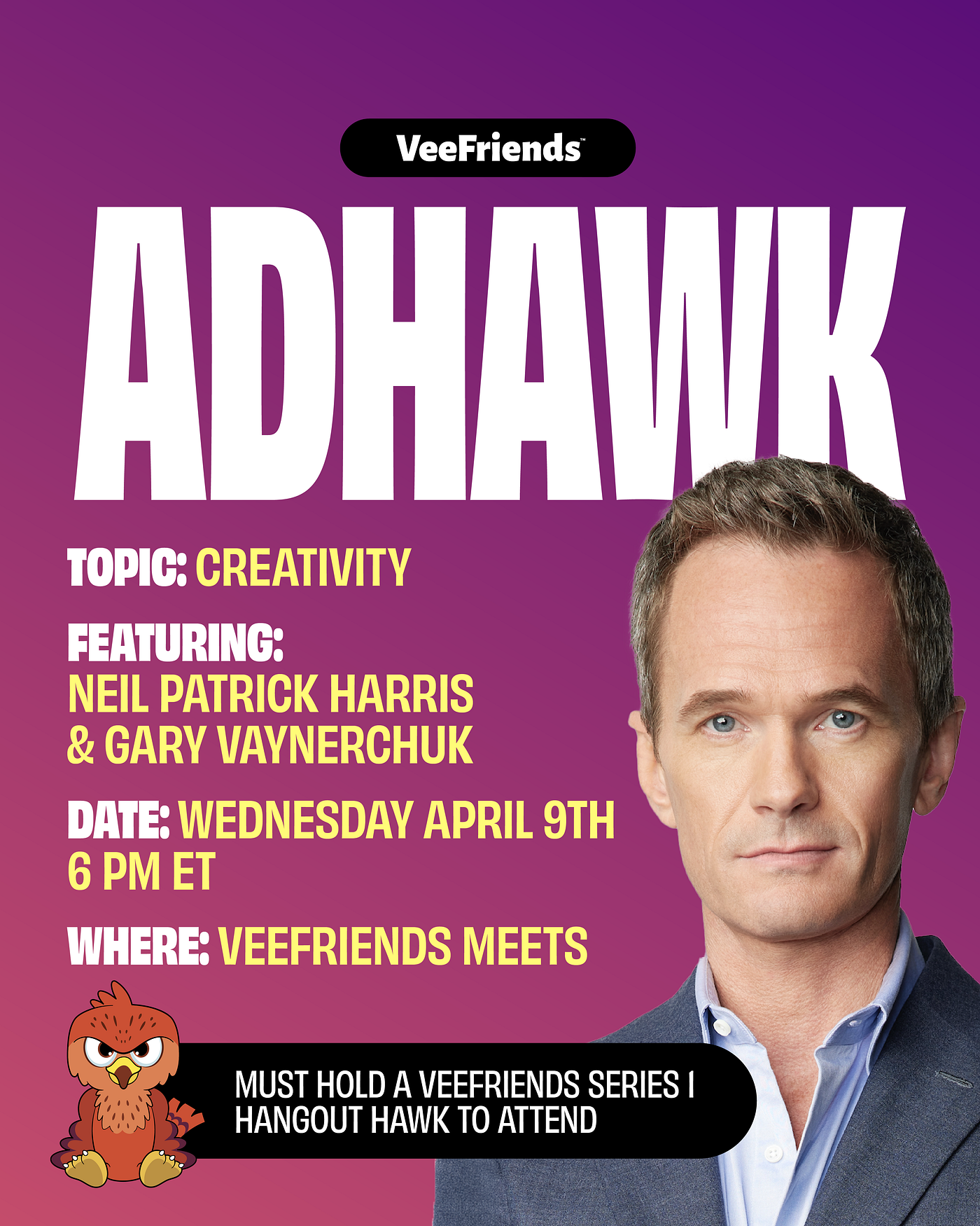 Neil Patrick Harris to Kick Off AdHawk: The Next Chapter of Hangout Hawk Experiences