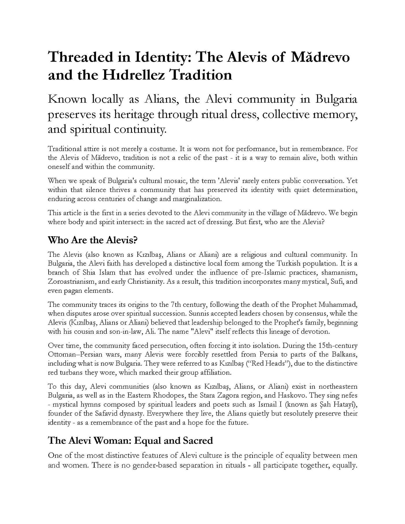 Threaded in Identity: The Alevis of Mădrevo and the Hıdrellez Tradition