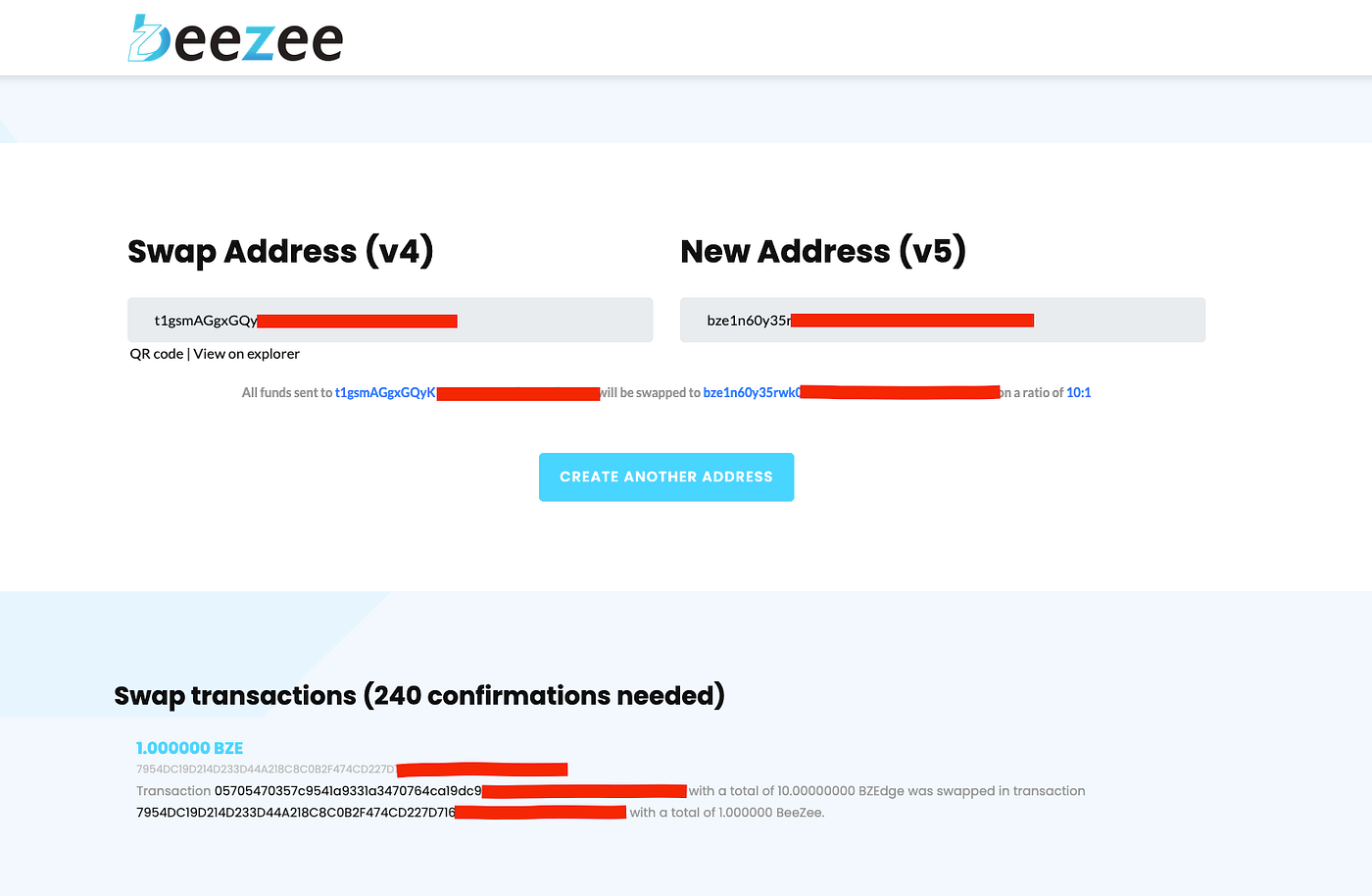 Processed swap transactions