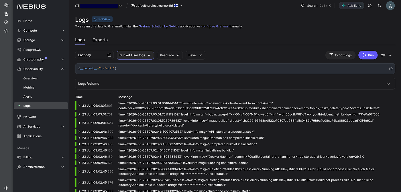 Log console view