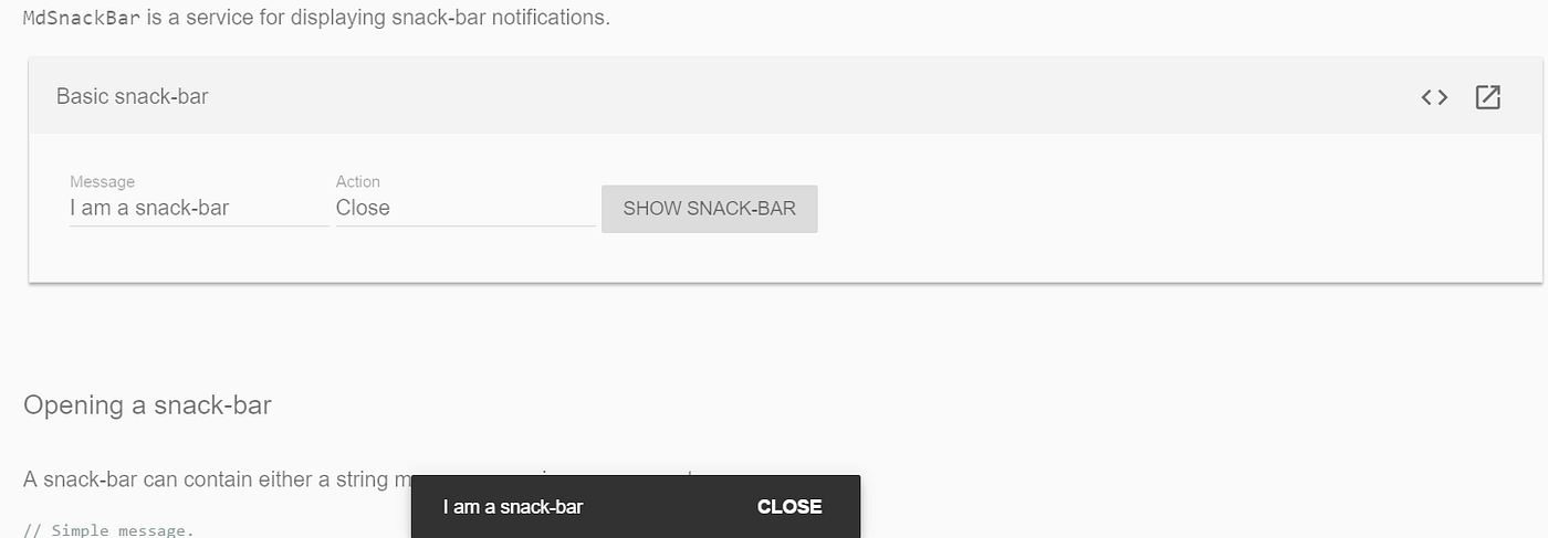 Custom Snackbar in Angular Material