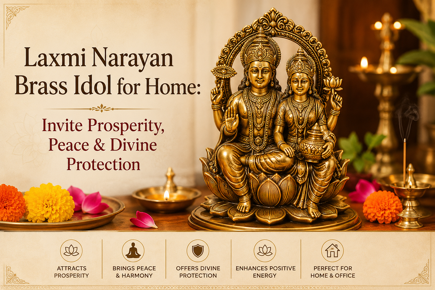 Laxmi Narayan Brass Idol for Home: Invite Prosperity, Peace & Divine Protection