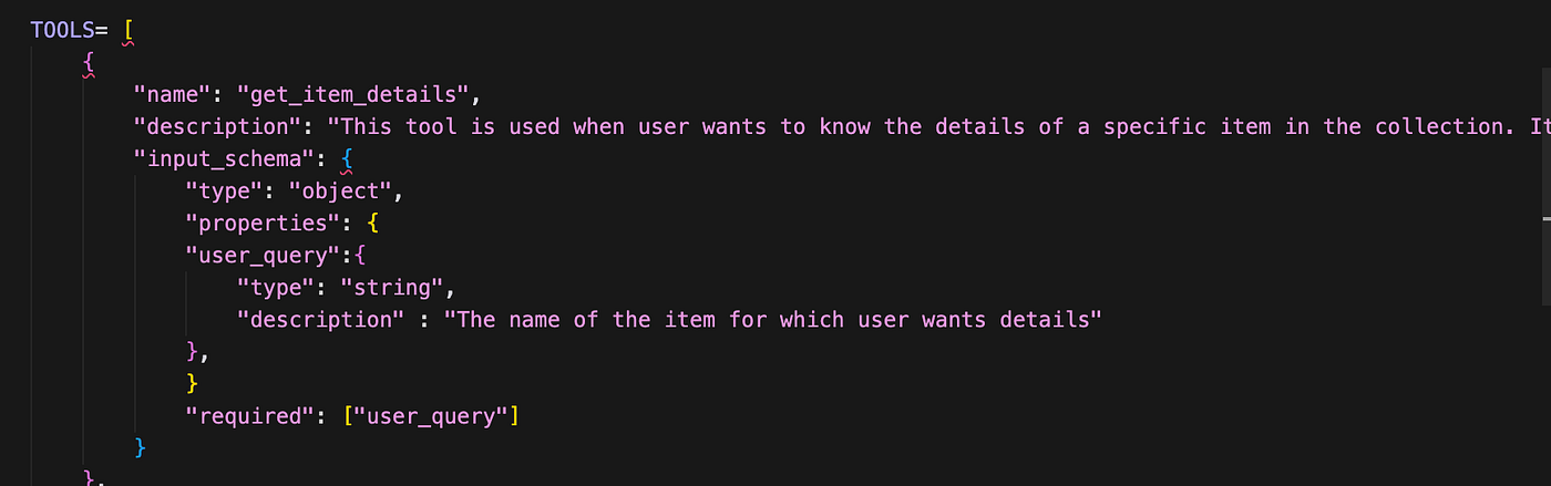Detailed tool schema
