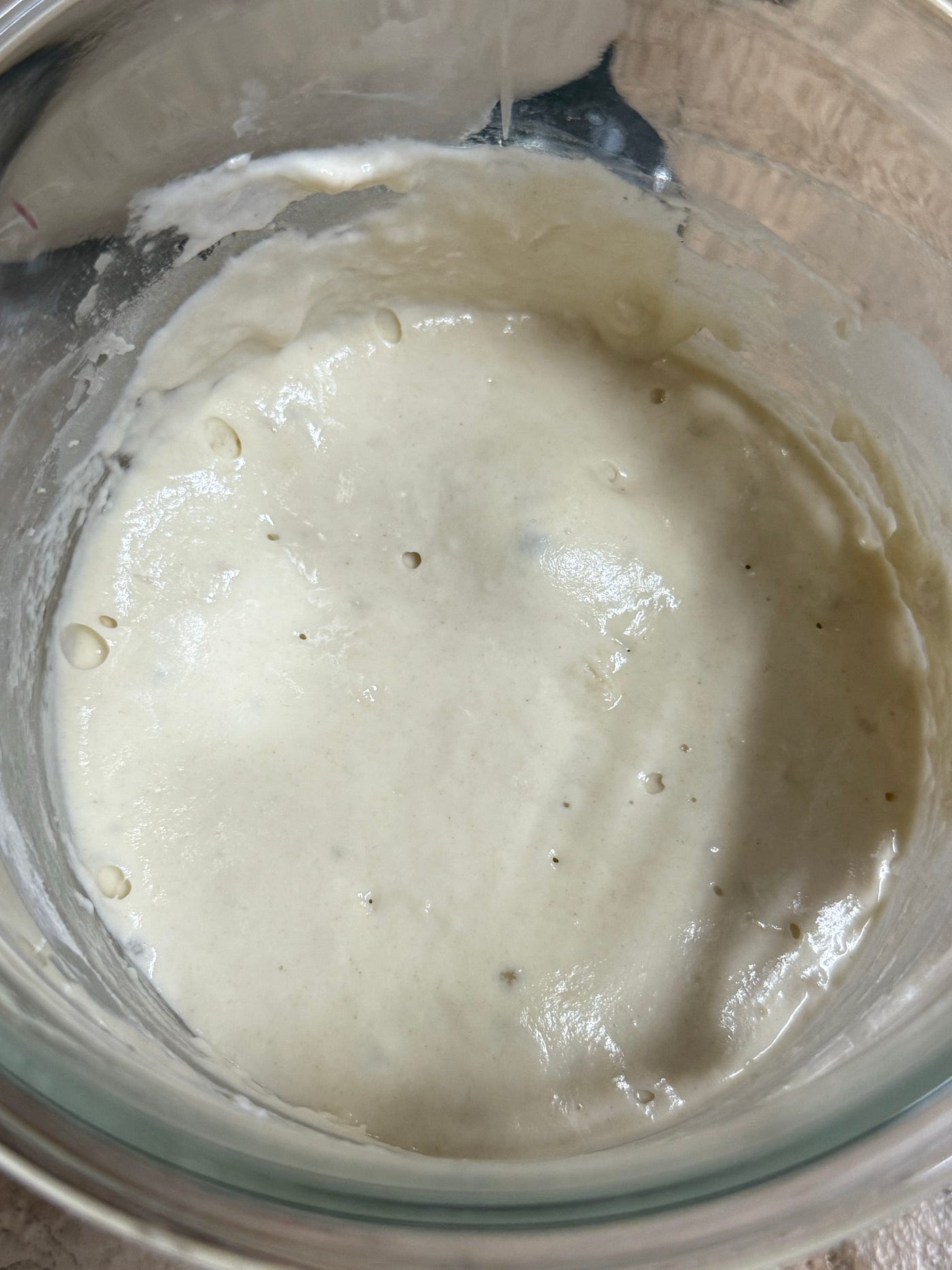Levain in the morning after mixing (L), and in the early evening (M/R) ready for use