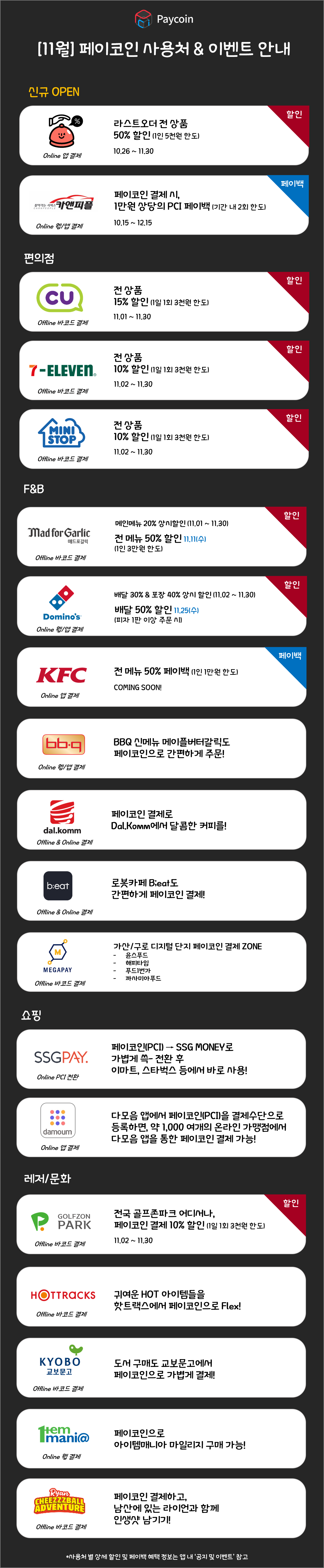11월 페이코인 사용처 & 이벤트 안내 - Paycoin Blog - Medium