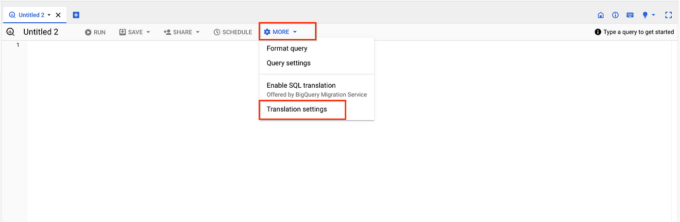 Traduzir consultas com o tradutor SQL interativo, BigQuery