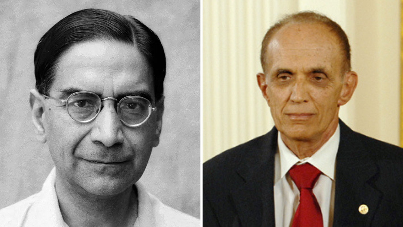 Figure 2: (Left) Prasanta C. Mahalanobis (1893–1972) — He developed the technique of interpenetrating subsampling (also known as replicated sampling) in his crop surveys of the 1930s, setting it out fully in 1946 (Wikimedia Commons). (Right) Bradley Efron (1938– ) — The bootstrap resampling technique proposed by him in 1979 was one of the first computer-intensive statistical techniques and has had a major impact on the field (Wikimedia Commons).
