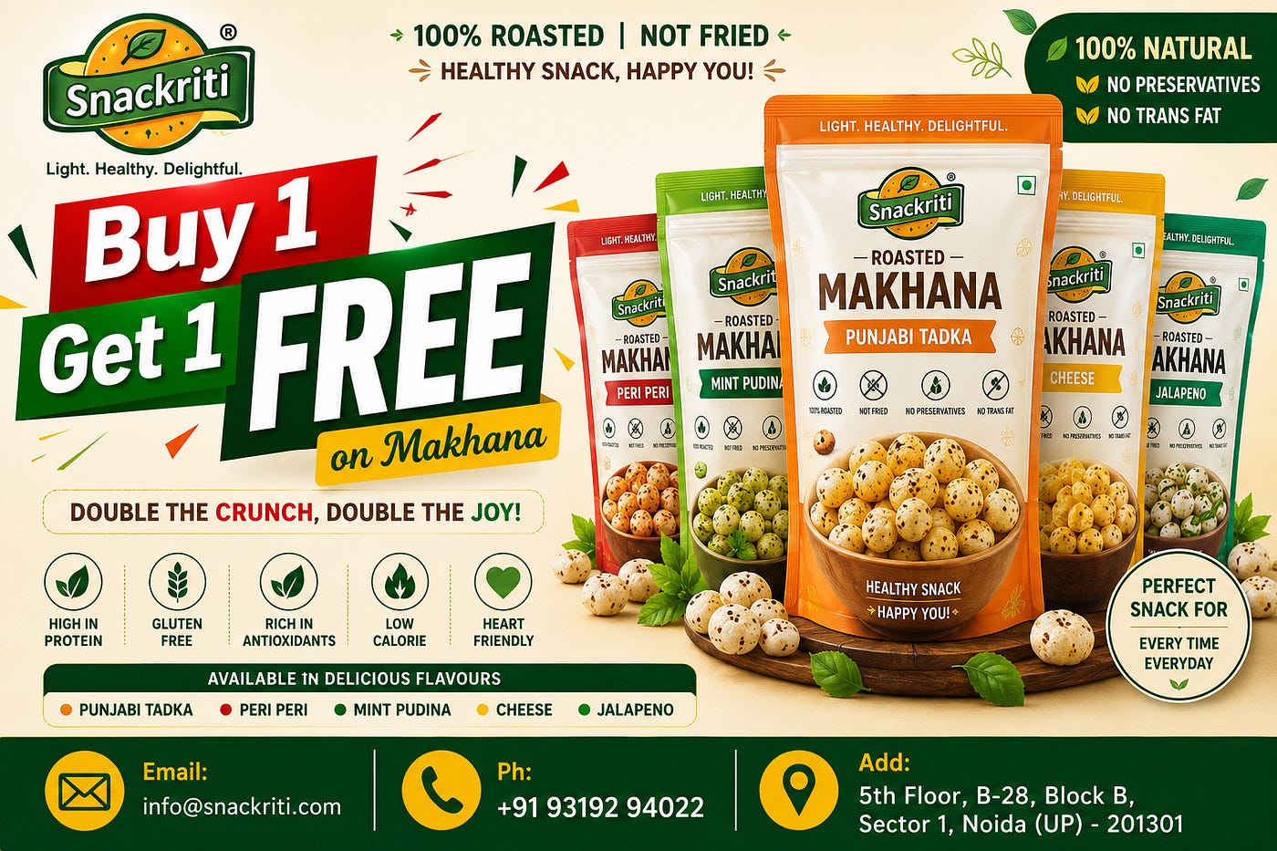 Buy 1 Get 1 FREE High Protein Makhana Snack Packs