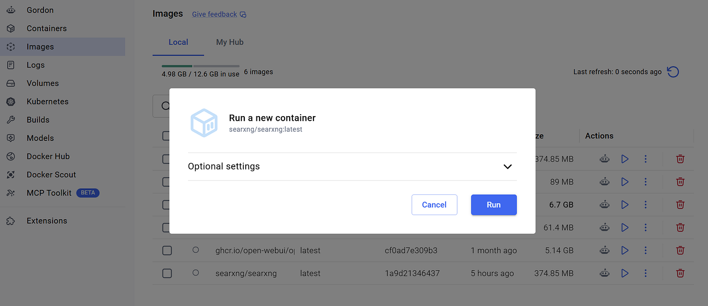 go to Images and click on Run for searxng/searxng