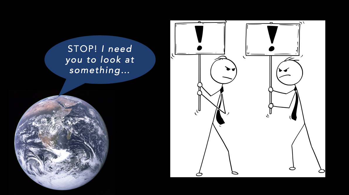Cartoon illustration of collaboration for the black hole image