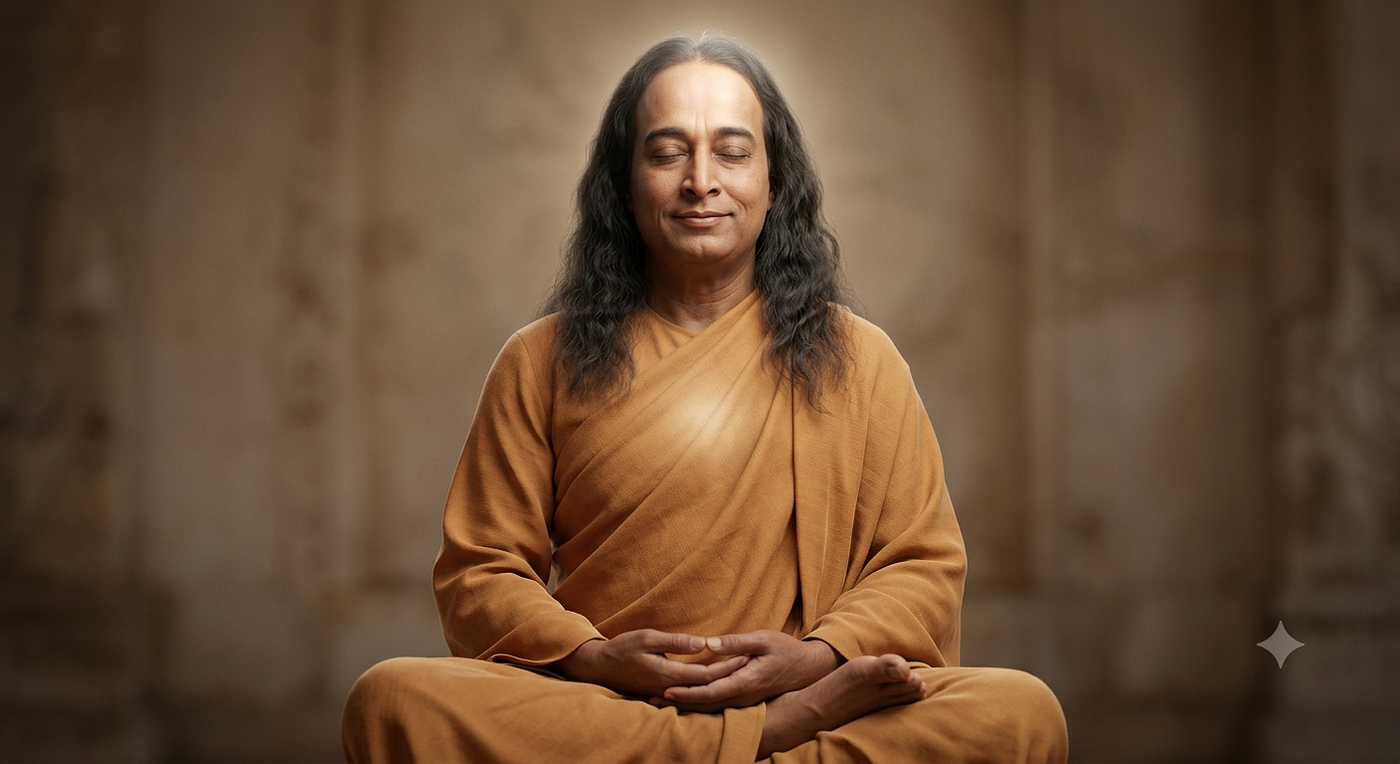 Full lotus, hands settled in dhyāna mudrā (ध्यान मुद्रा), nothing in the frame competing for attention — no crowd, no lineage chart, no era. Just what turīya (तुरीय) looks like from outside, which is to say: almost nothing happening at all.