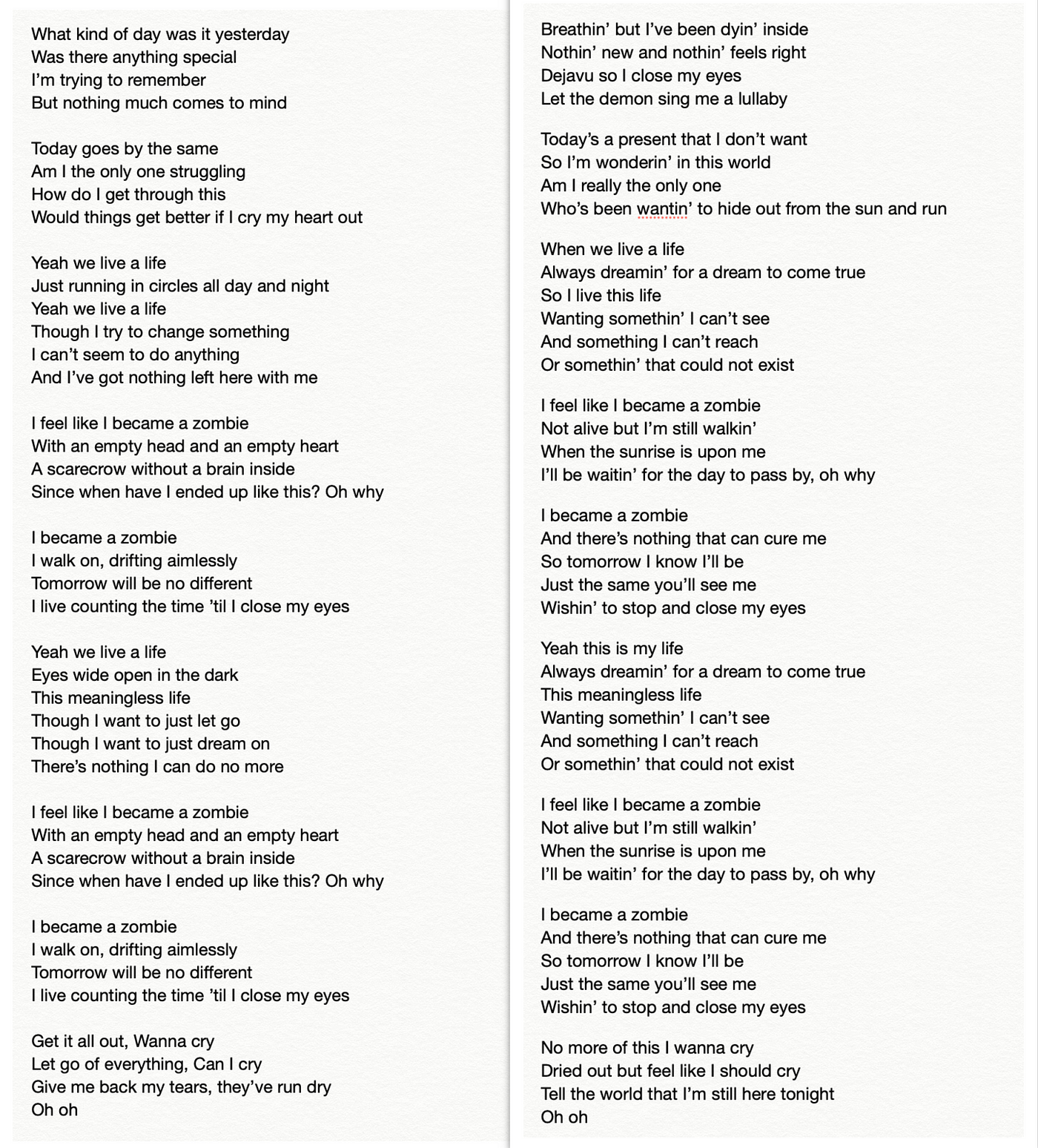 Walking Heads Night Shift Lyrics