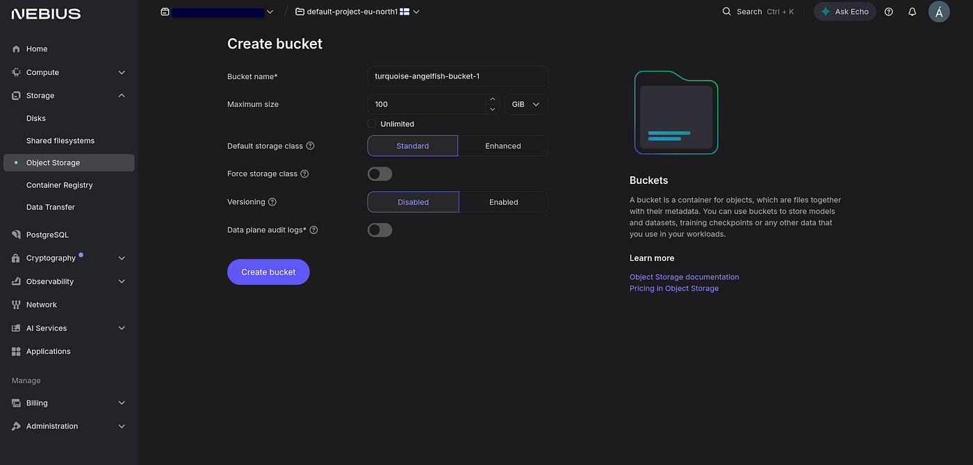 Bucket creating wizard