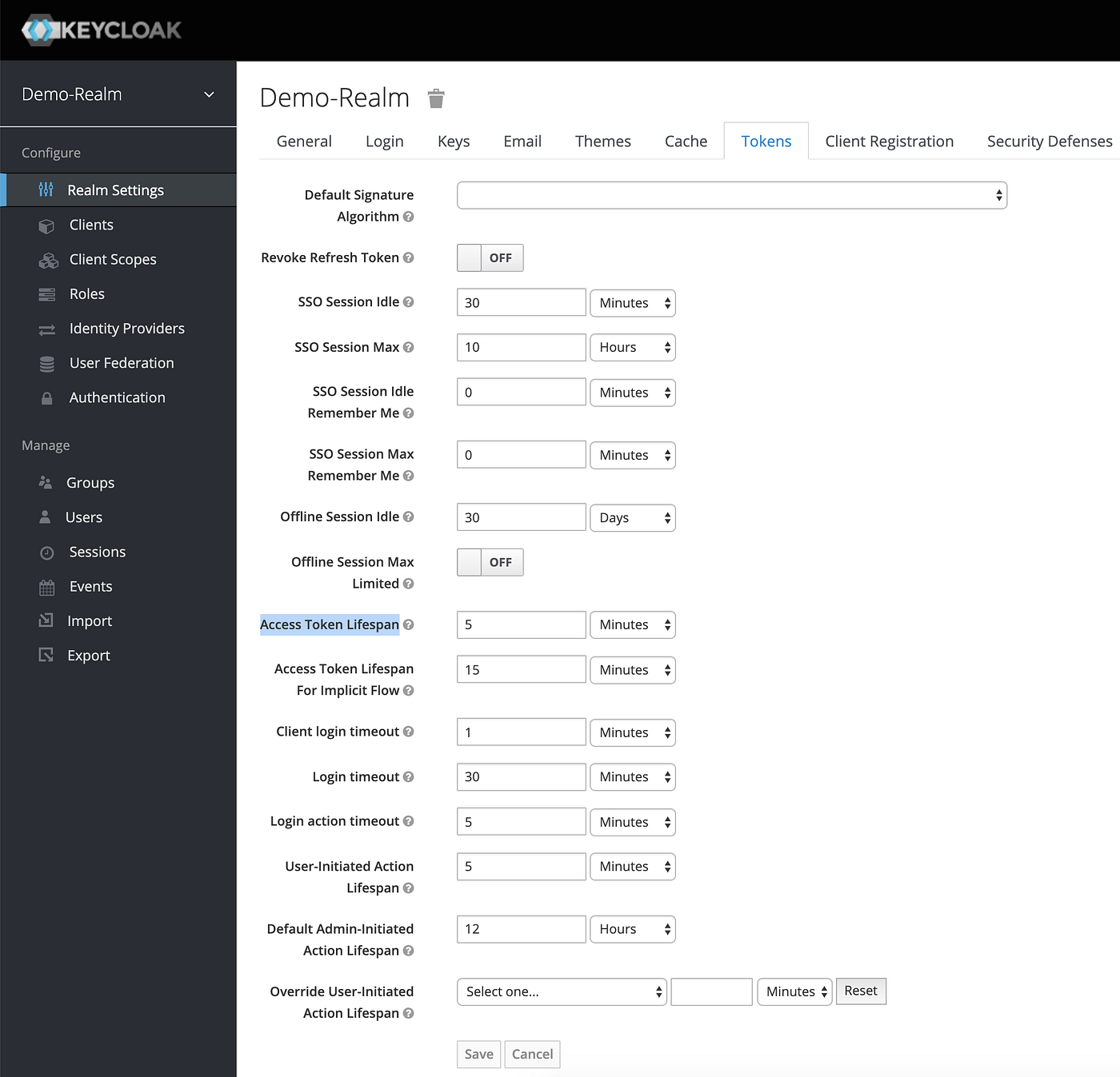 Token configuration