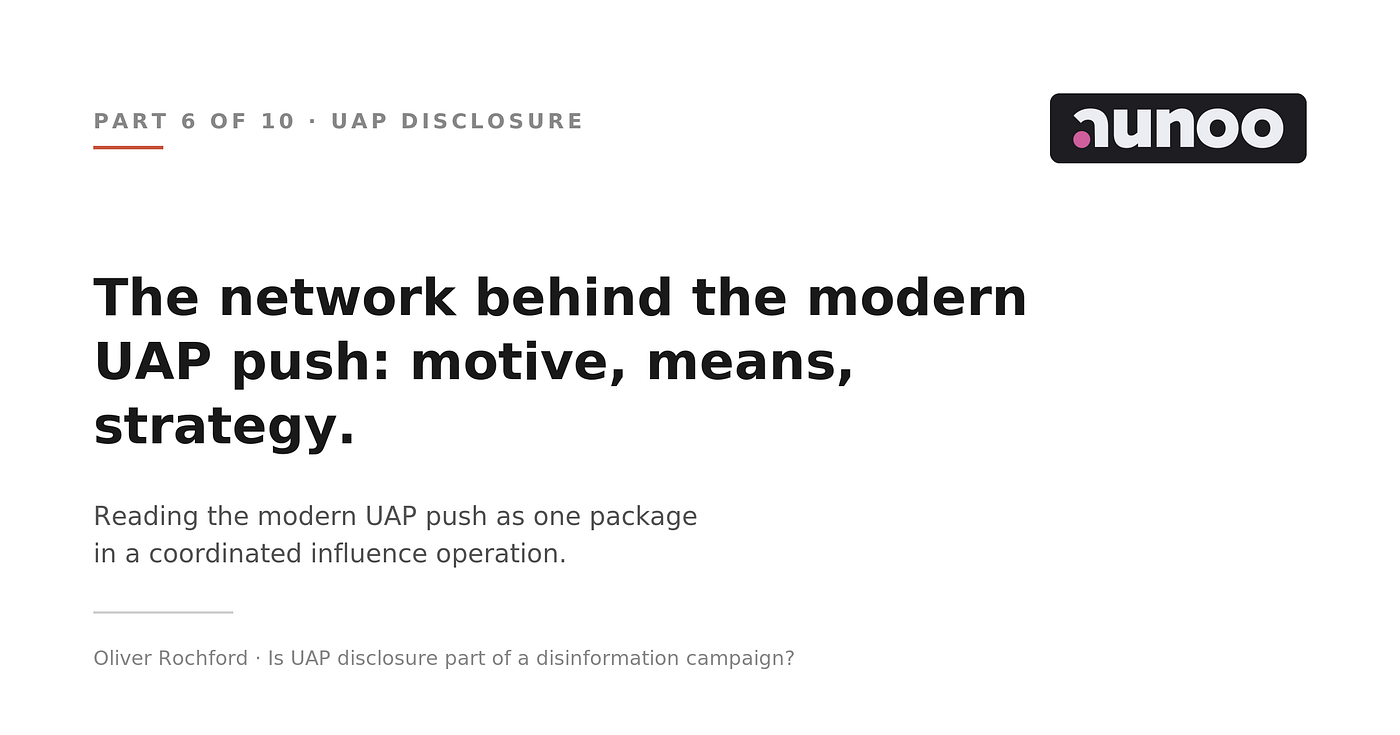 6. The network behind the modern UAP push: motive, means, strategy