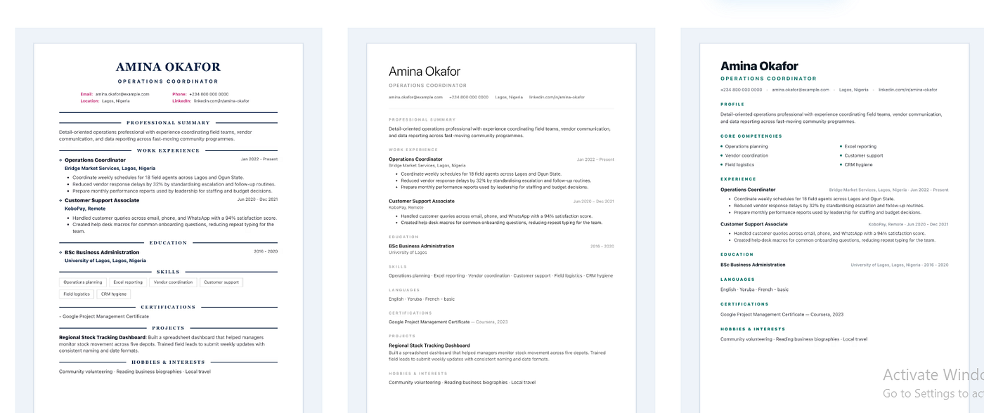 Resume Template for Fresher