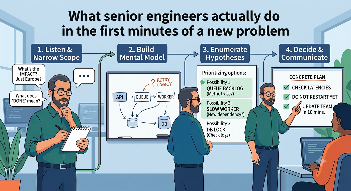 What senior engineers actually do in the first minutes of a new problem