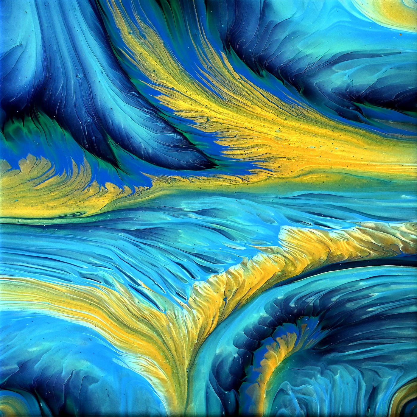 Dreamy Blues, Greens & Gold Acrylic Pour Painting 🌊 Intuitive Fluid Art