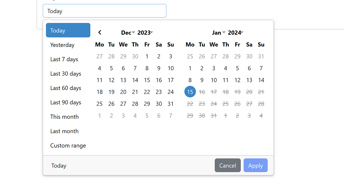 daterange picker in Angular. Introduction | by Suraj Kumar | Jan, 2024 |  Medium