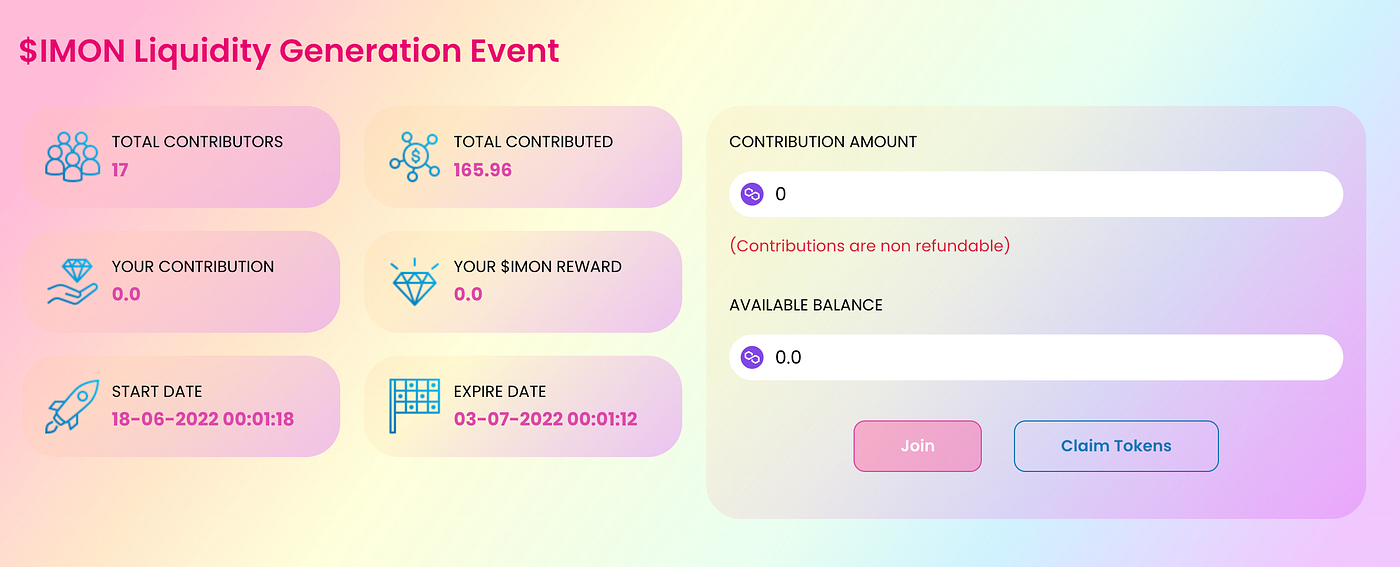 📣IMON — Liquidity Generation Event is Live!