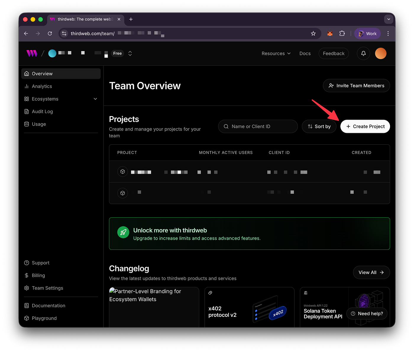 Thirdweb Create Project