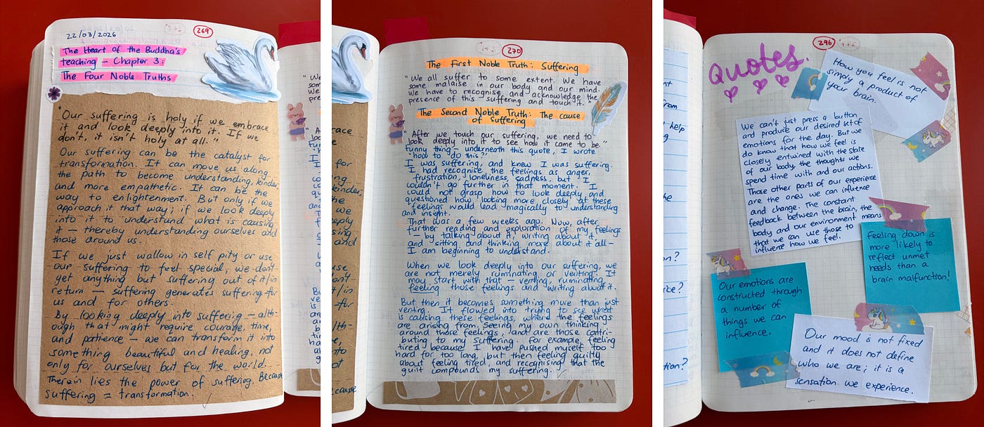 Image by Author — notes on Buddhism and burnout.