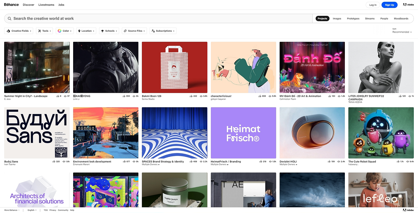 image of behance's website homepage