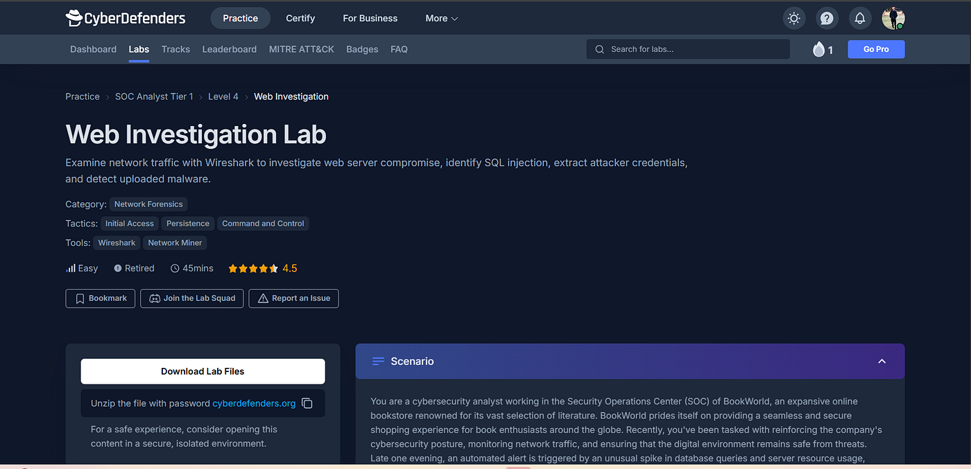Web Investigation Lab. Examine network traffic with Wireshark