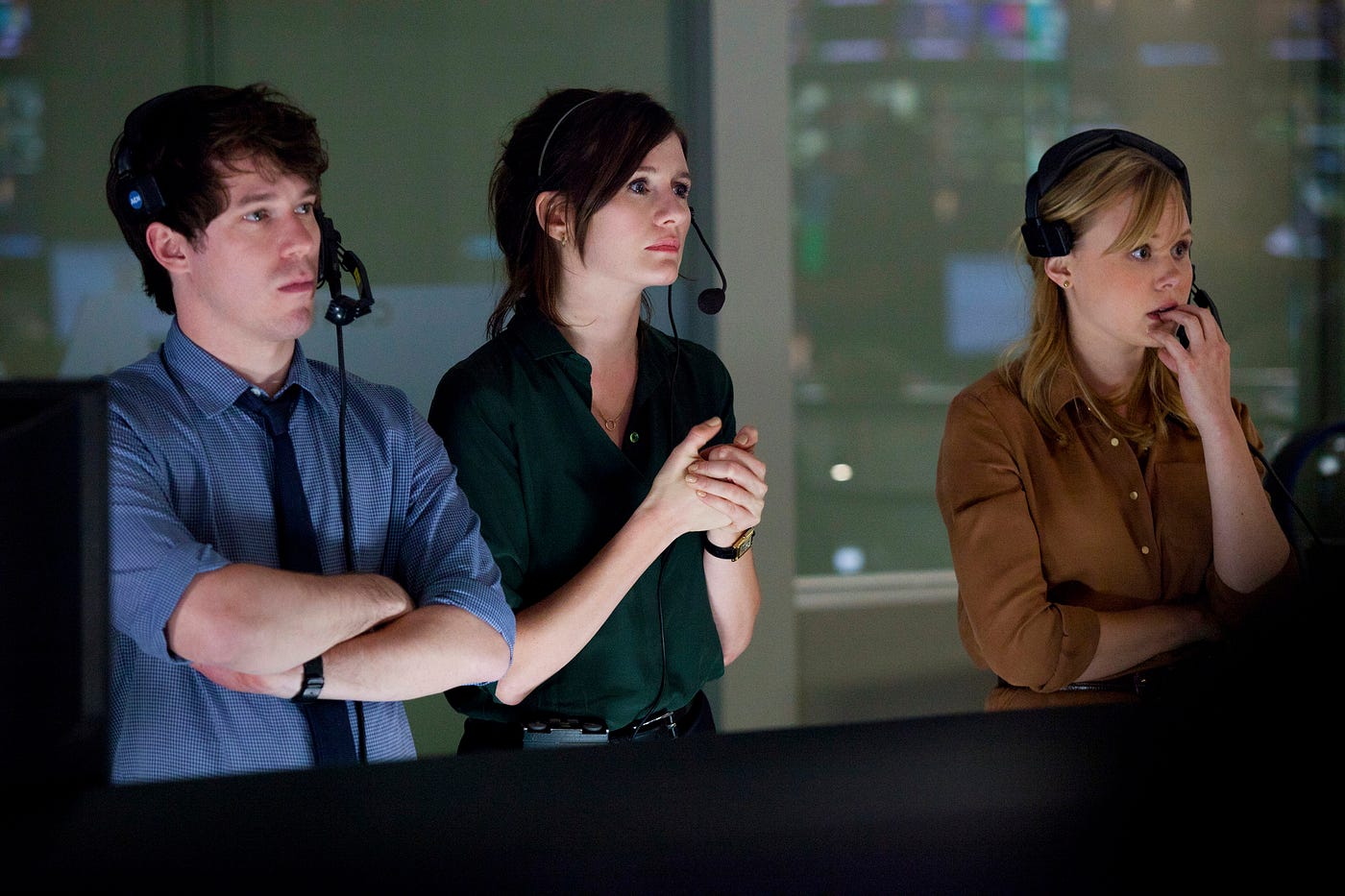 John Gallagher Jr., Emily Mortimer, and Alison Pill in The Newsroom | Credit: HBO