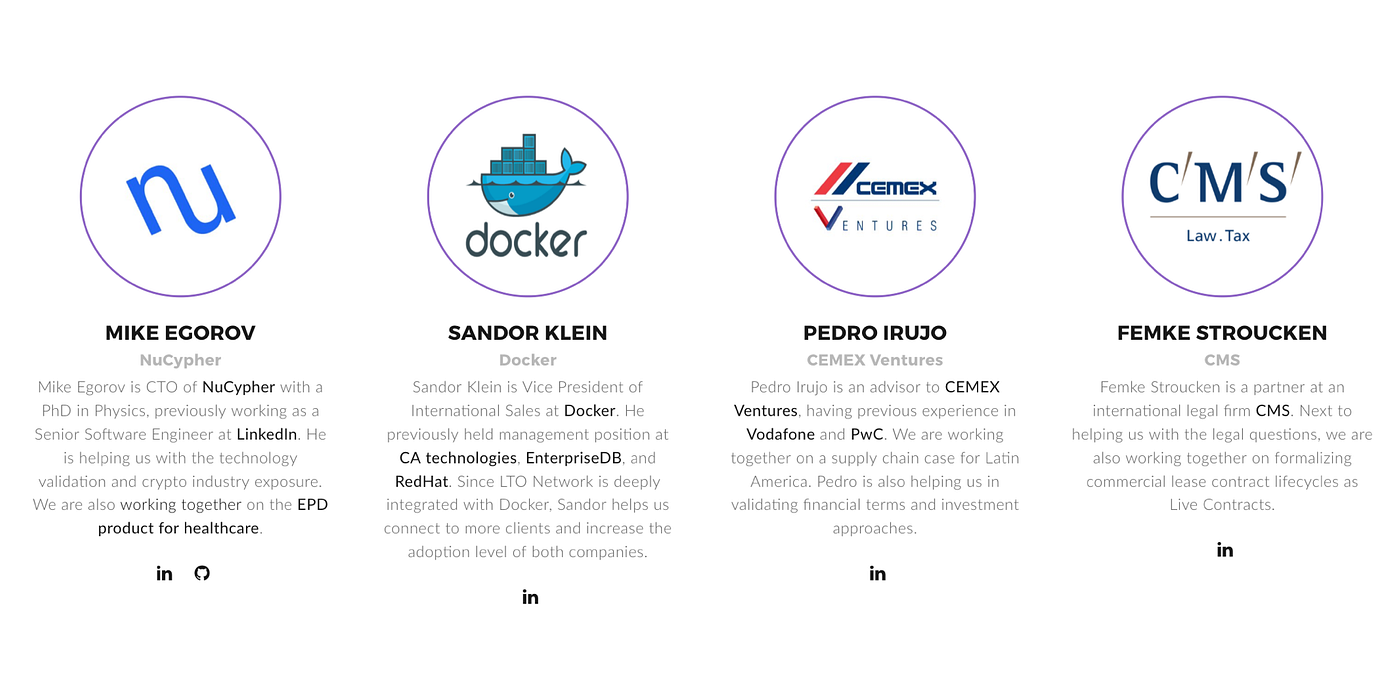 Advisory board of LTO Network: NuCypher, Docker, CEMEX, CMS Law | by LTO  Network | LTO Network | Medium
