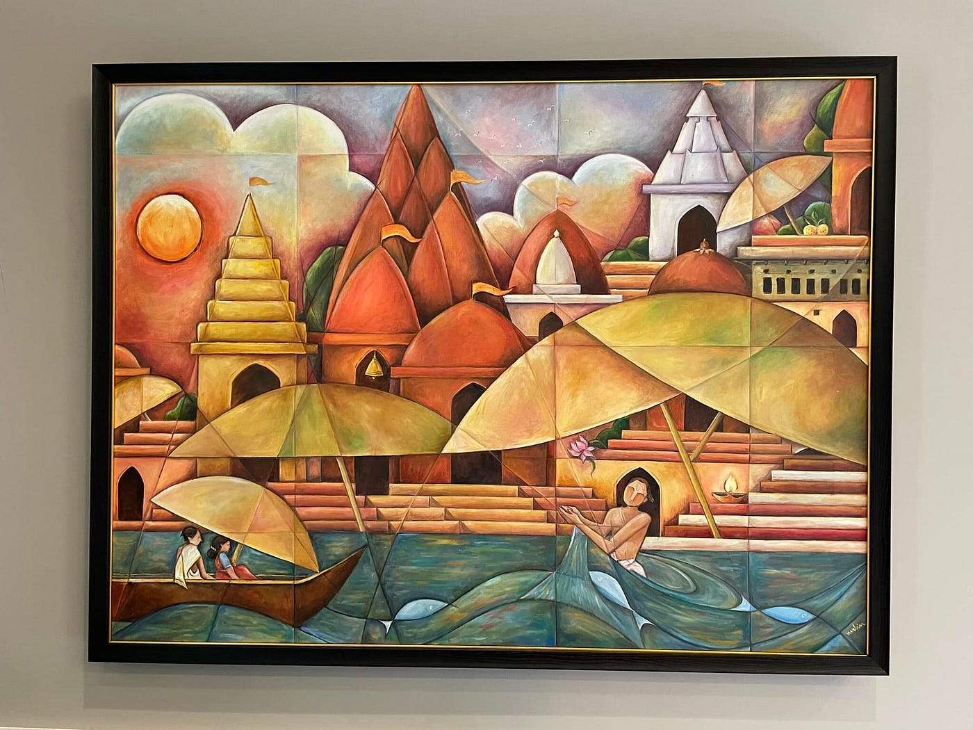 The Ghat, Oils on Canvas 36"x48" © 2022 Malini Rao