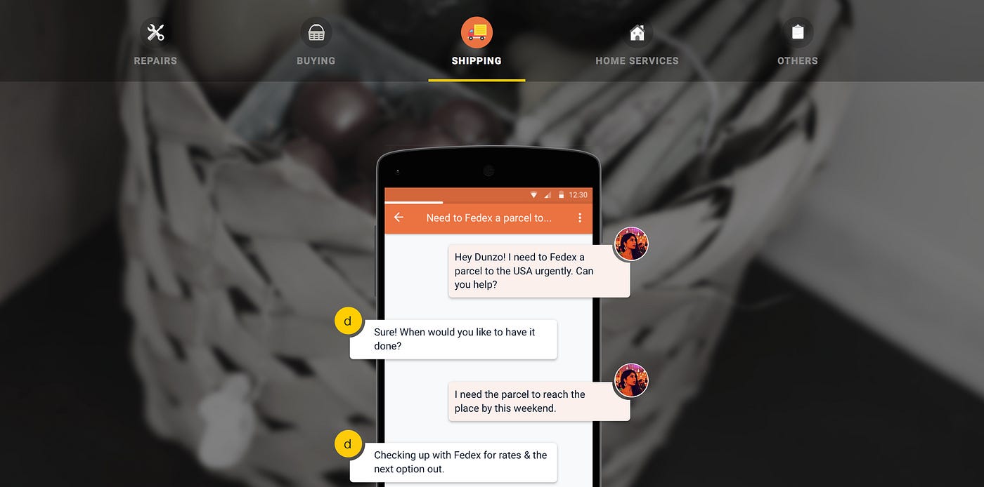 Dunzo app interface