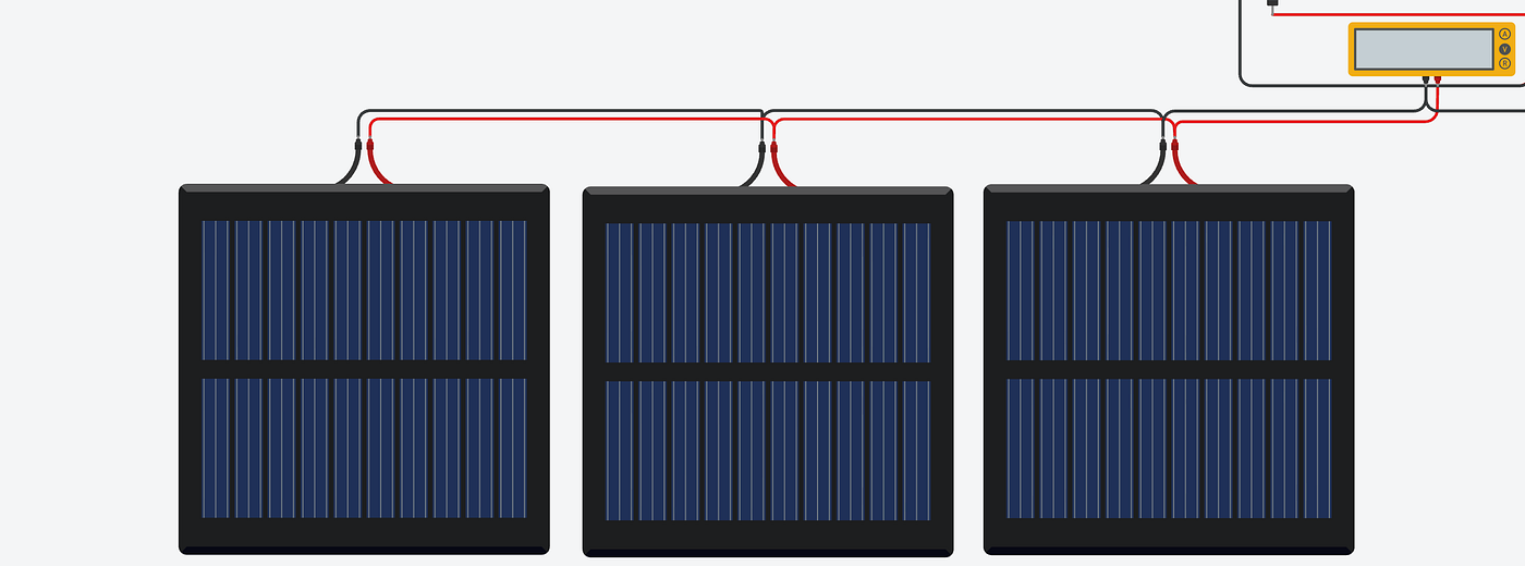 Figure 3.3 // Image by Daniel Fung on Tinkercad // Connection of solar panels to voltmeter