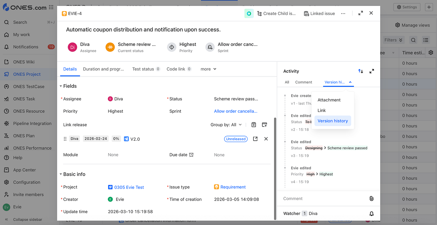 What’s new in ONES.com | Enhanced ALM with Versioning, Baselines, and Structured Project Content