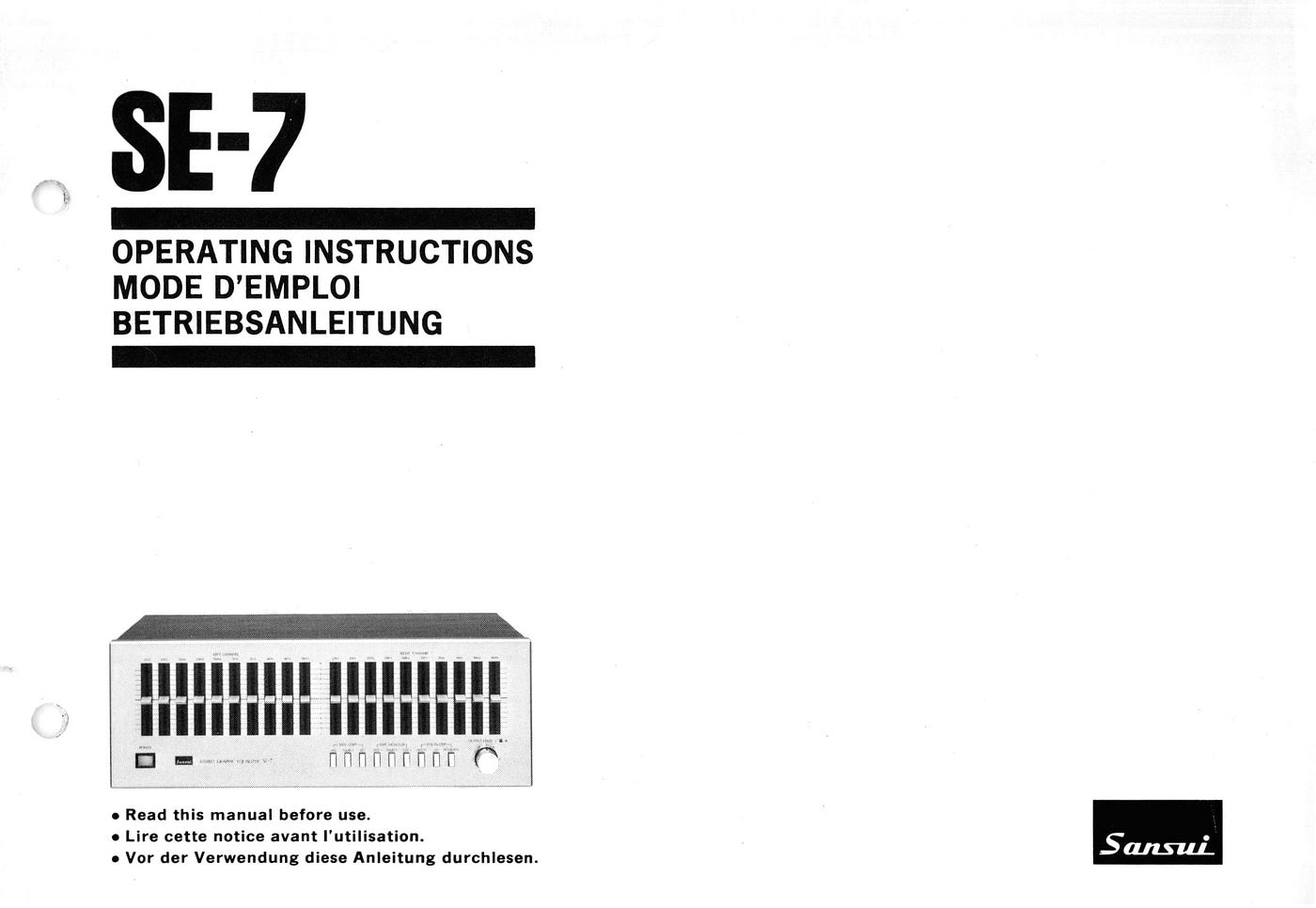 Sansui SE-7 Operating Instructions