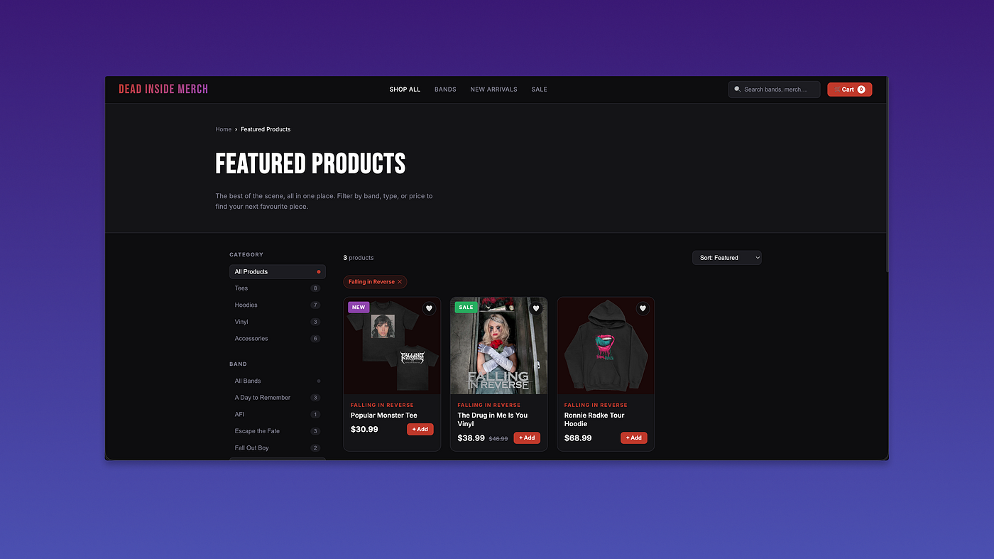 Filters and stock images pulled in on my e-commerce store concept