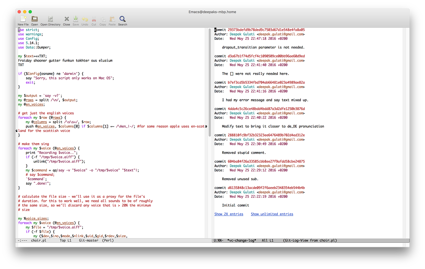 Emacs’ built in source control support