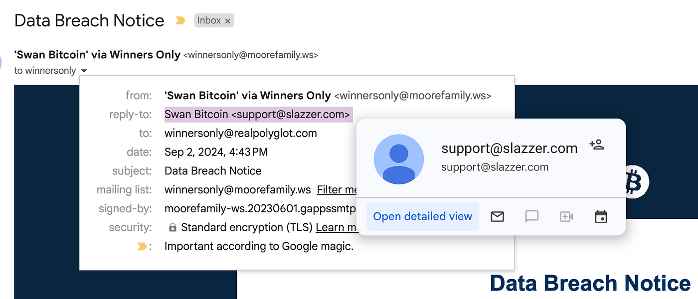 How I avoided an email phishing attack aimed at gaining access to my Swan  Bitcoin account…and how you can too | by Wil (₩) Moore III | Medium