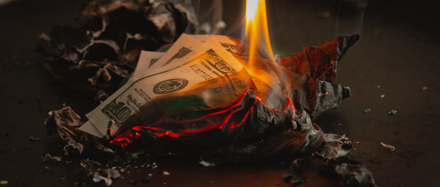 burning pile of money