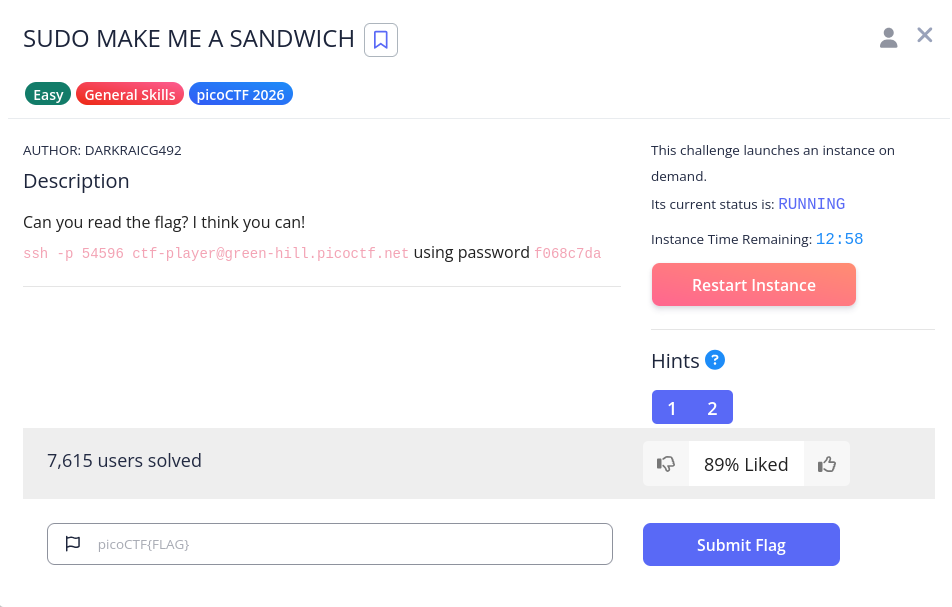 PicoCTF “Sudo Make Me a Sandwich” Writeup — Privilege Escalation Explained