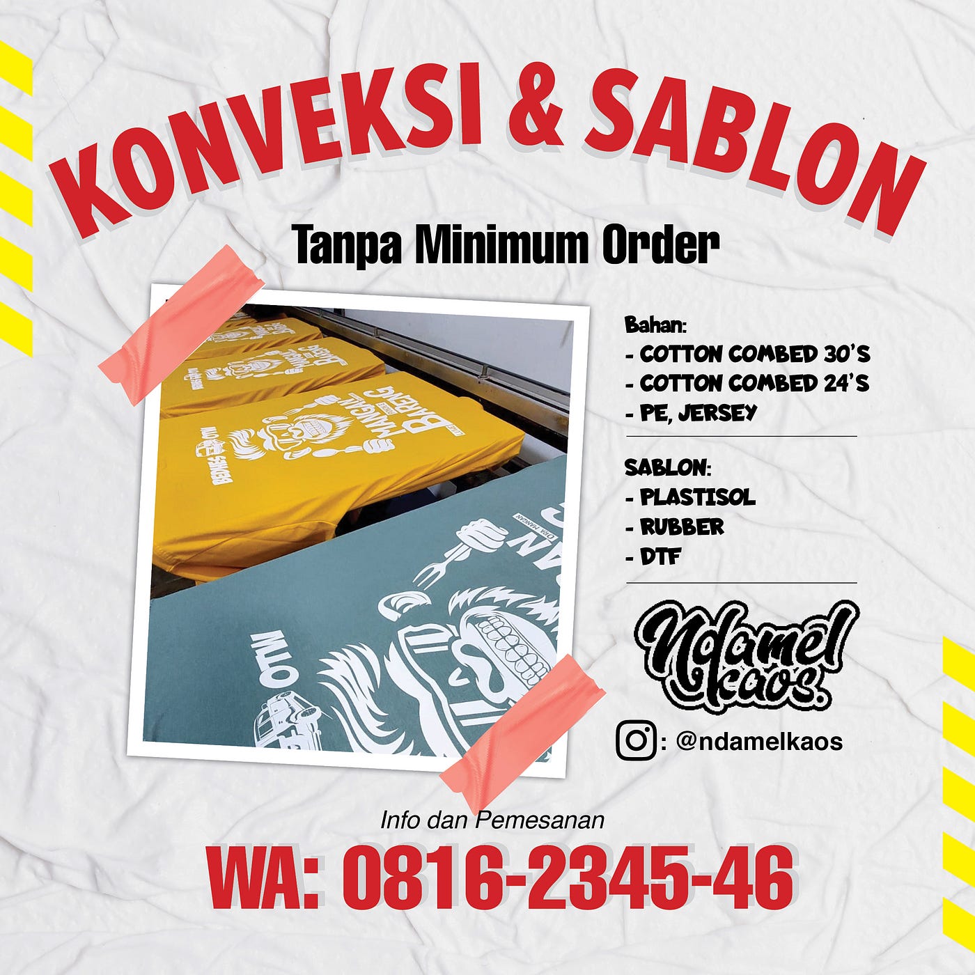 WA 0816–2345–46, Konveksi dan Sablon