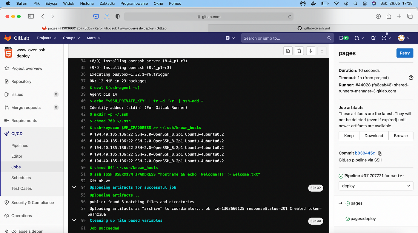 GitLab CI/CD Pipeline: Run Script via SSH to remote server | by Karol  Filipczuk | Medium