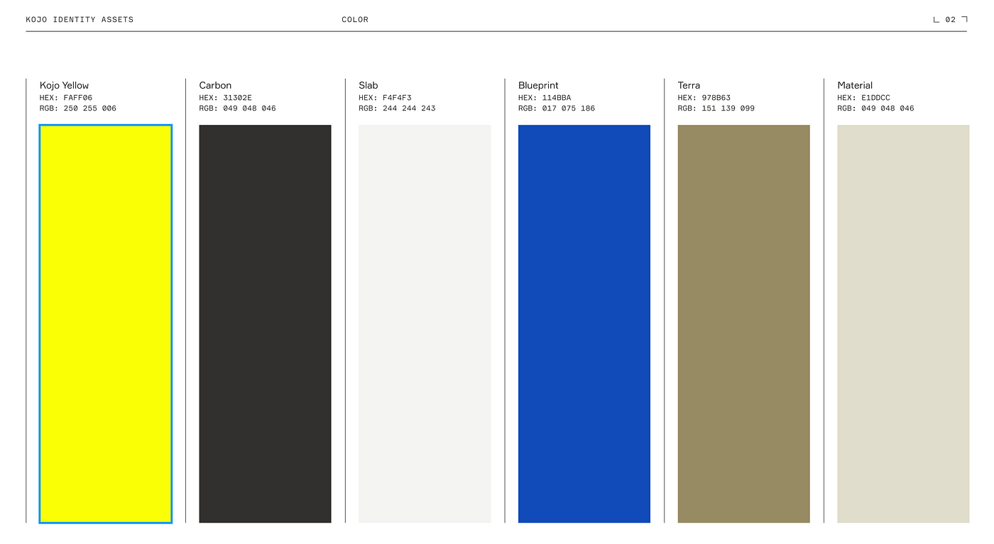 The color palette given to us by the design agency