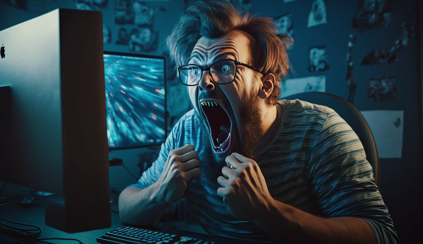 Gamers tend to scream at their computer (illustrated by Midjourney)