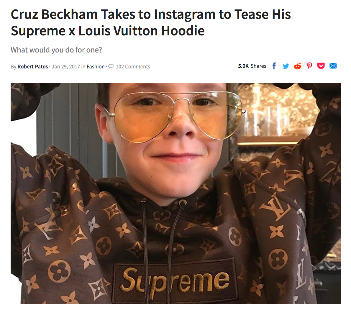 Cruz Beckham Wears a Never-Before-Seen Supreme x Louis Vuitton Hoodie