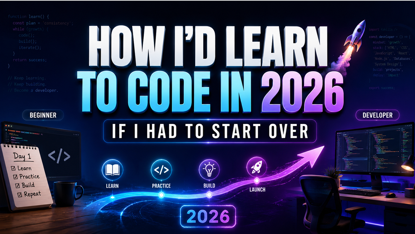 Image Thumbnail -How I would learn to code in 2026, If I have to start over