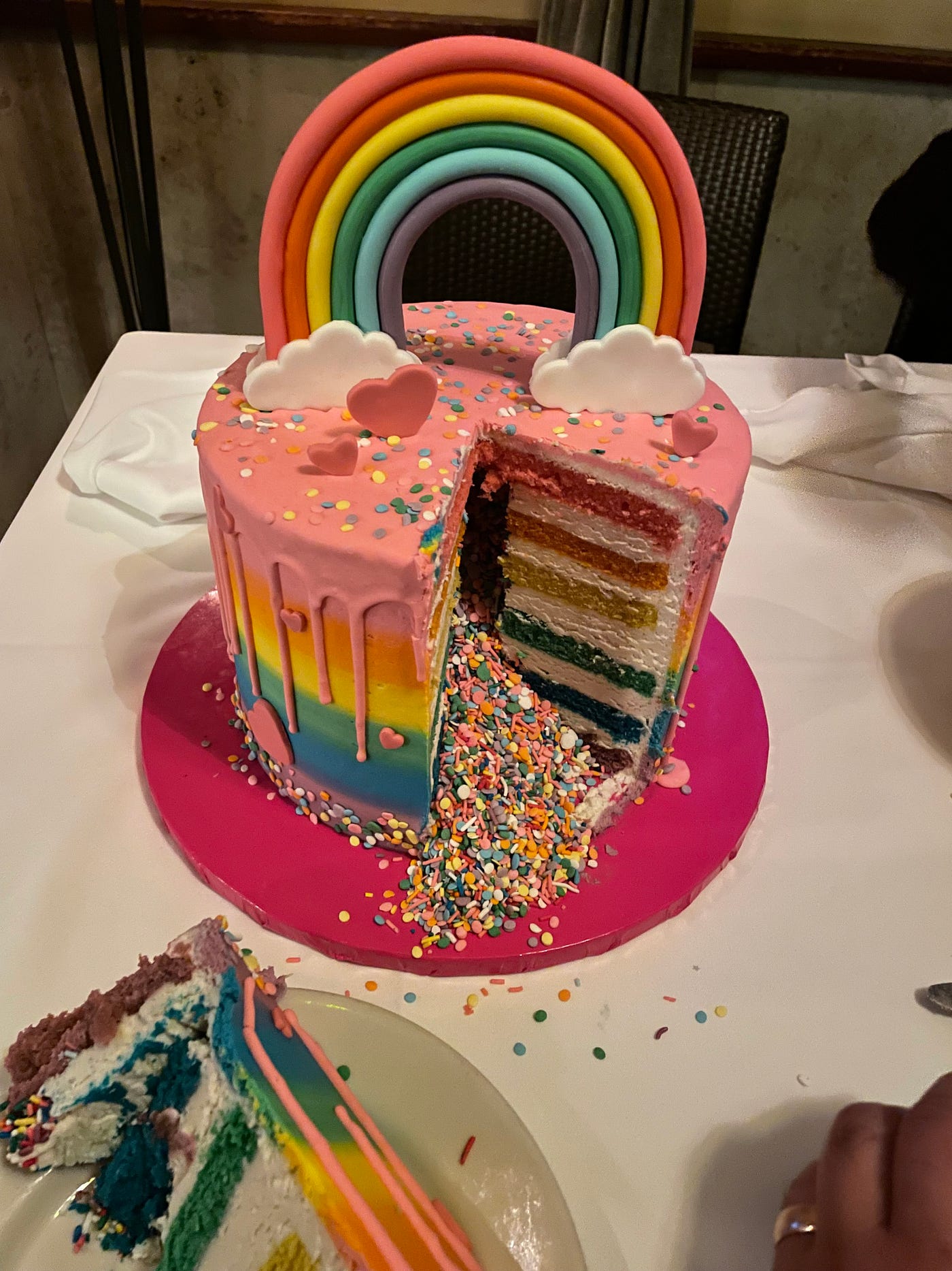 The cake at the adoption party dinner.