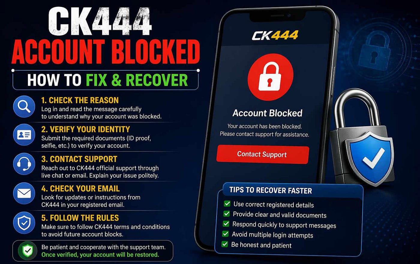 CK444 Account Blocked — How to Fix and Recover