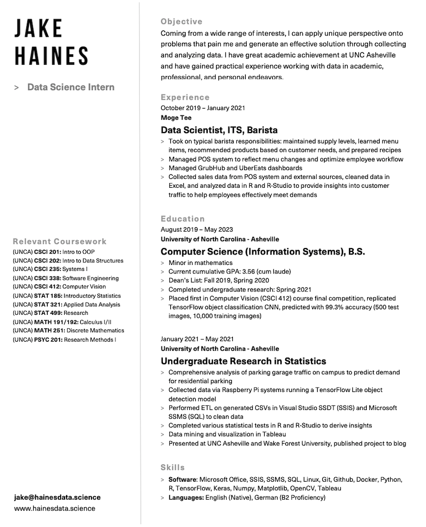 9 Tips for Creating Your Data Science Resume as an Undergrad | by Jake  Haines | Medium