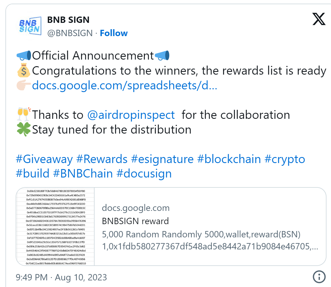 Airdrop on BNB Sign: A comprehensive overview of the $BSN tokens  distribution | by BNB Sign | Medium